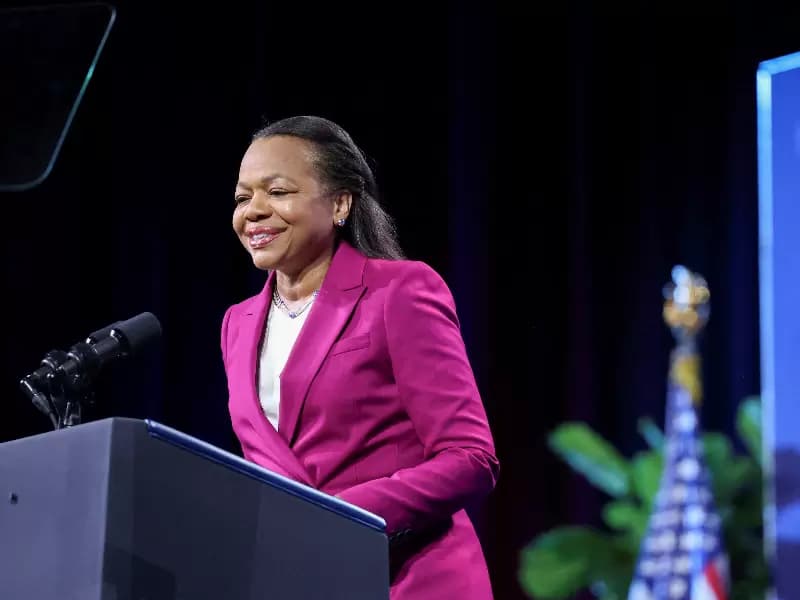 FILE PHOTO: Assistant Attorney General for Civil Rights Kristen Clarke speaks at the 115th NAACP National Convention in Las Vegas, Nevada, U.S., July 16, 2024.