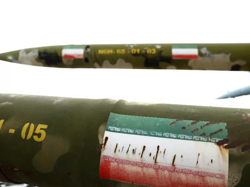 FILE PHOTO: Iranian missiles are displayed in a park, amid the U.S.-Israeli conflict with Iran, in Tehran, Iran, March 26, 2026.