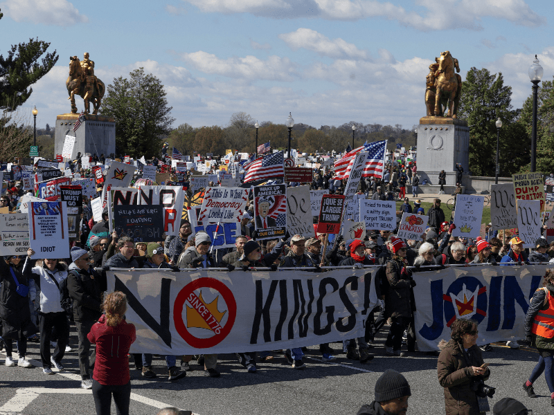 Demonstrators take part in a "No Kings" protest during nationwide demonstrations against U.S. President Donald Trump's administration policies, in Washington, D.C., U.S., March 28, 2026.