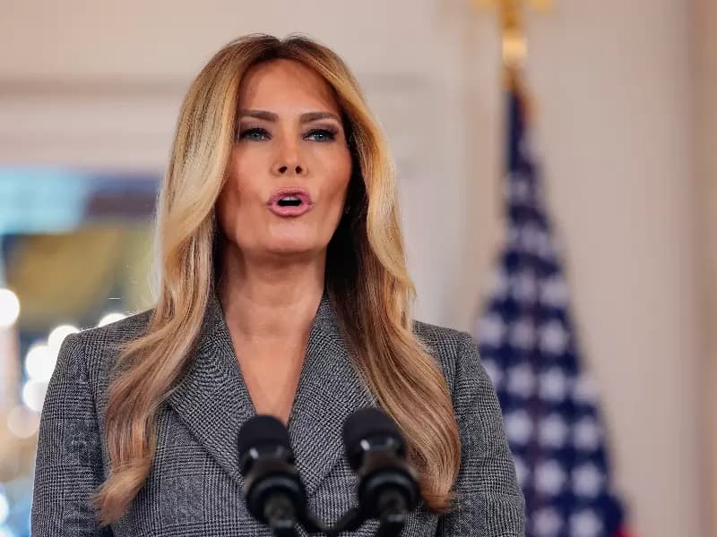U.S. first lady Melania Trump delivers remarks in the Grand Foyer of the White House in Washington, D.C., U.S., April 9, 2026. File photo.
