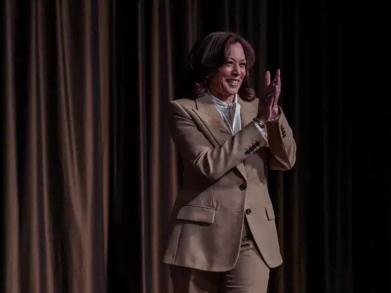 Former U.S. Vice President Kamala Harris arrives during the National Action Network (NAN) National Convention in New York City, U.S., April 10, 2026.