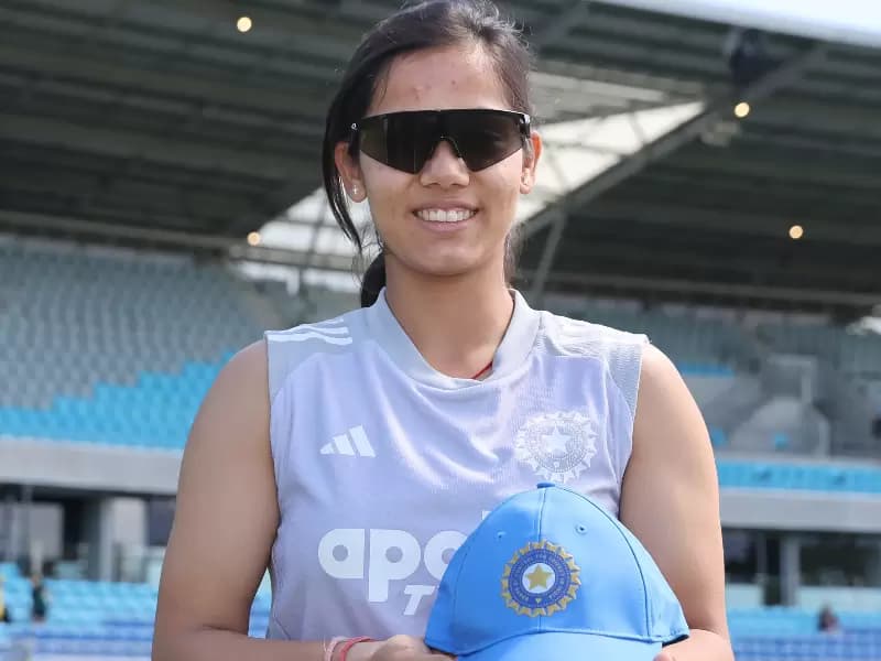 India's Vaishnavi Sharma receives her team cap ahead of the 2nd ODI match between India Women and Australia Women at Ninja Stadium in Hobart on Friday, February 27, 2026.