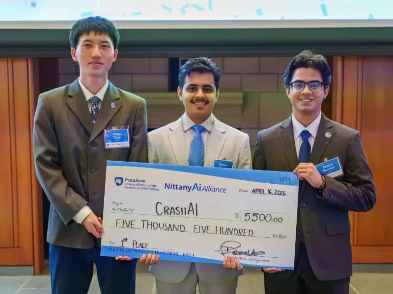 Team CrashAI won first place and $5,500 in the Nittany AI Challenge. The team was also awarded the $3,500 Cocoziello Award and the $3,500 Office of Physical Plant Award.