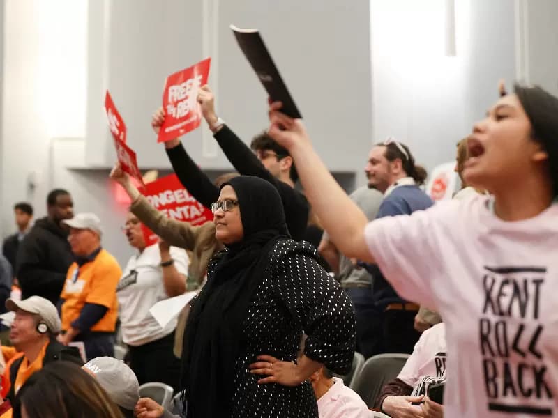 Moreom Perven attends a public hearing as New York City's Rent Guidelines Board provisionally votes on a rent freeze, in New York City, U.S., May 7, 2026.