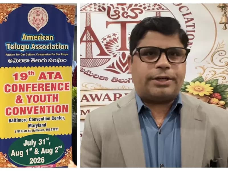 A poster of the event (left) and 19th ATA Conference Secretary Raju Kakkerla