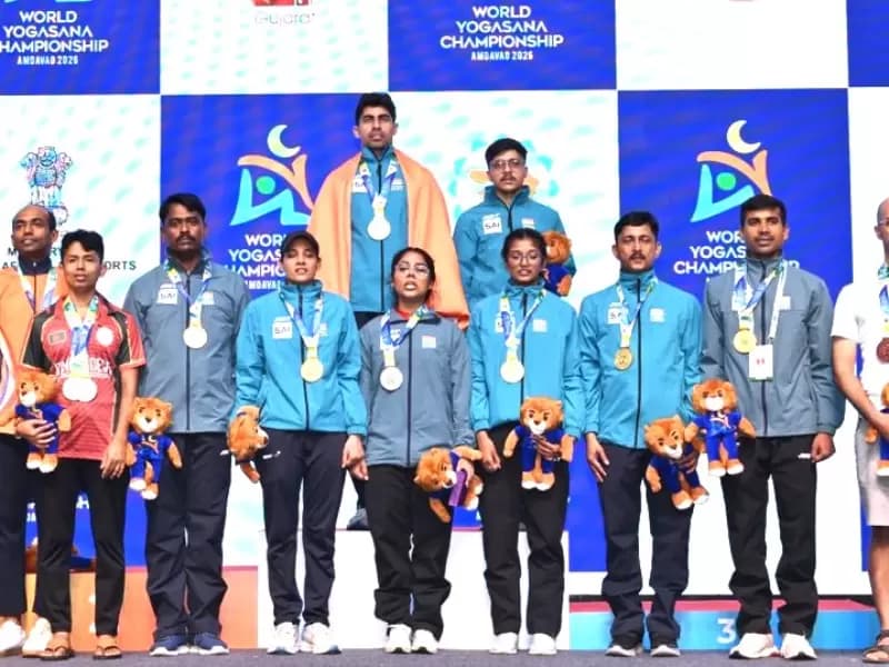 Hosts India extend lead at top of medals tally with 22 gold on the third day of the World Yogasana Championships being played at the EKA Arena in Ahmedabad on Saturday.