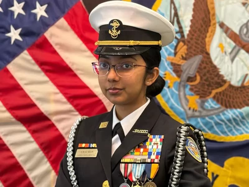 Cadet Commander Riddhi Gupta Chauhan who served as Battalion Commanding Officer from the 2025-2026 school year at Benjamin N. Cardozo High School