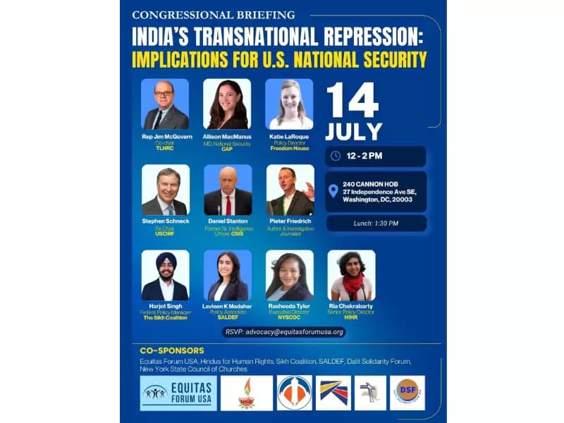Lawmakers, policy experts and advocacy groups are set to discuss allegations of India's transnational repression during a Capitol Hill briefing on July 14.