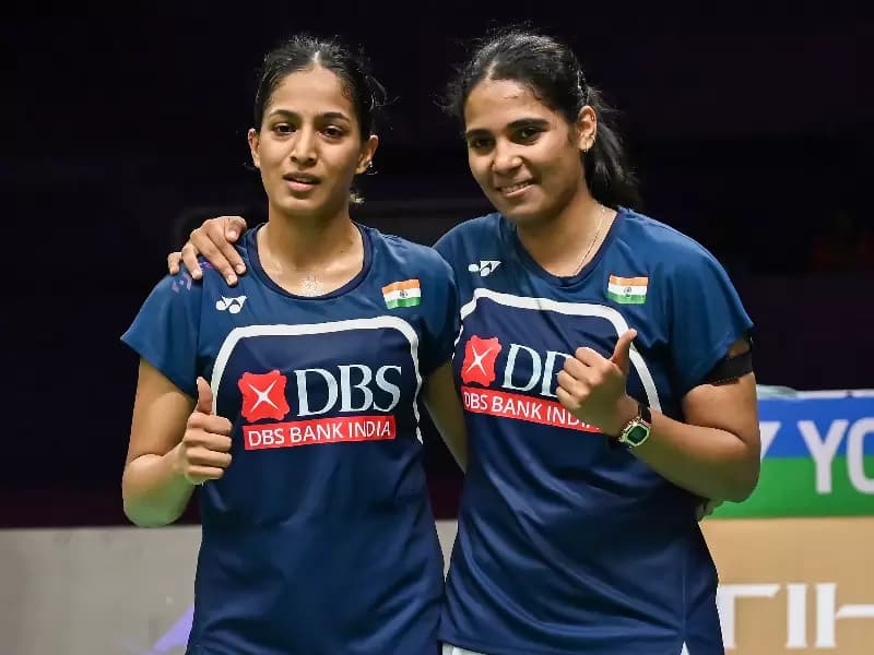 India's Treesa Jolly and Gayatri Gopichand Pullela during their women's doubles match against China's Jia Yi Fan and Zhang Shu Xian at the BWF World Championships 2026, at the Indira Gandhi Indoor Stadium, in New Delhi, on Friday, August 21, 2026.