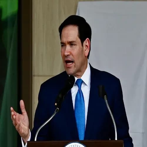 United States Secretary of State Marco Rubio addresses the dedication ceremony of the new Support Annex Building at the United States Embassy in New Delhi, Saturday, May 23, 2026.