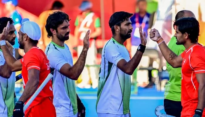 Kakamigahara: Indian and Pakistani players greet each other before their men's hockey semifinal match at the Asian Games 2026 at Gifu Prefectural Green Stadium in Kakamigahara, Japan, on Thursday, October 01, 2026.