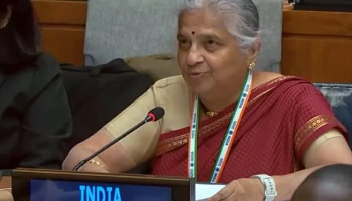 राज्यसभा सदस्य सुधा मूर्ति मंगलवार, 20 अक्टूबर 2026 को महासभा की पहली समिति में बोल रही हैं।