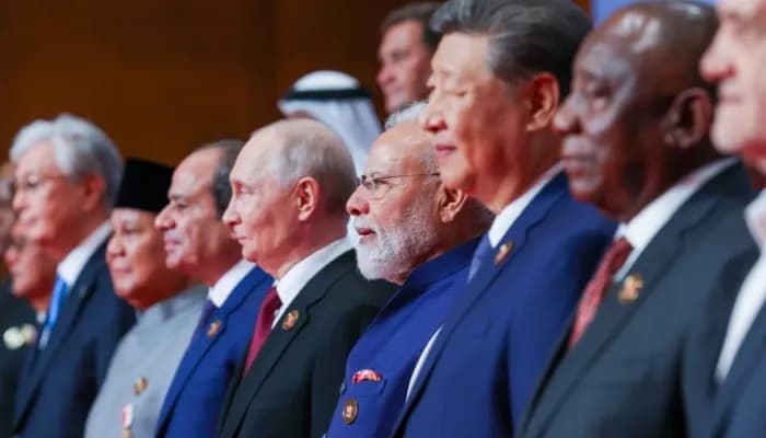 New Delhi: Prime Minister Narendra Modi with Russian President Vladimir Putin, Chinese President Xi Jinping and other world leaders during a group photograph at the 18th BRICS Summit at Bharat Mandapam in New Delhi on Sunday, September 13, 2026.