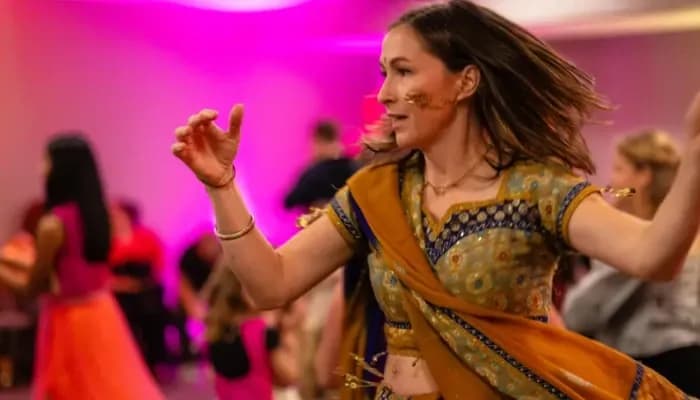 NMU alumna Jane (Hoffman) Callander '09 BS, '15 BSN, participates in last year's Diwali celebration on NMU's campus.