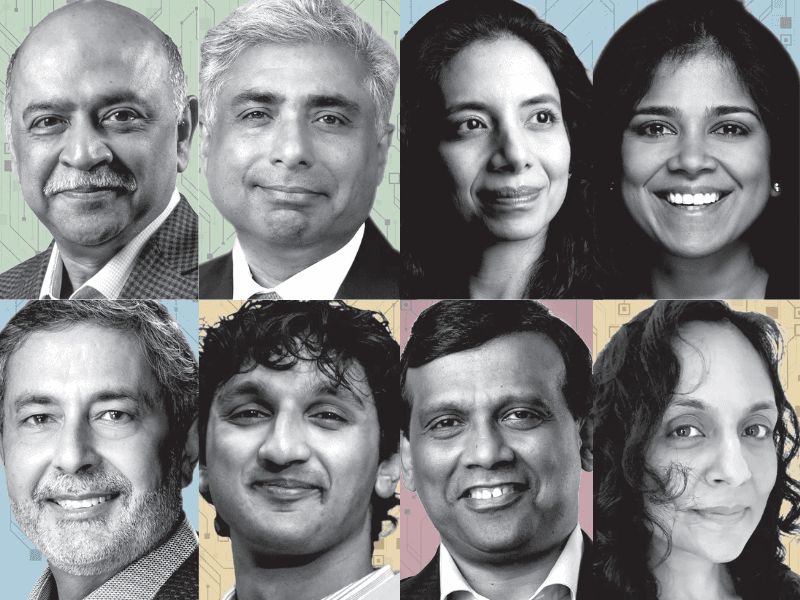 (Top L-R) Arvind Krishna, Arvind Raman, Anima Anandkumar, Suchi Saria (Bottom L-R) Sanjay Mehrotra, Sunny Gandhi, Ravi Kumar S, Meetali Jain