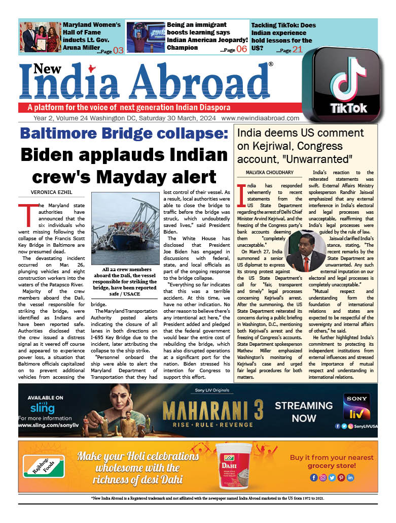 Baltimore Bridge collapse: Biden applauds Indian crew's Mayday alert