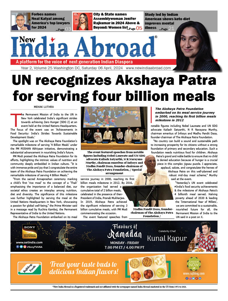 UN recognizes Akshaya Patra for serving four billion meals