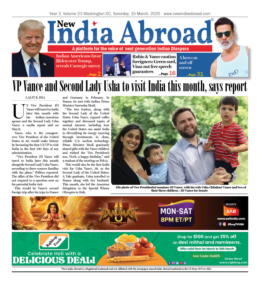 VP Vance and Second Lady Usha to visit India this month, says report