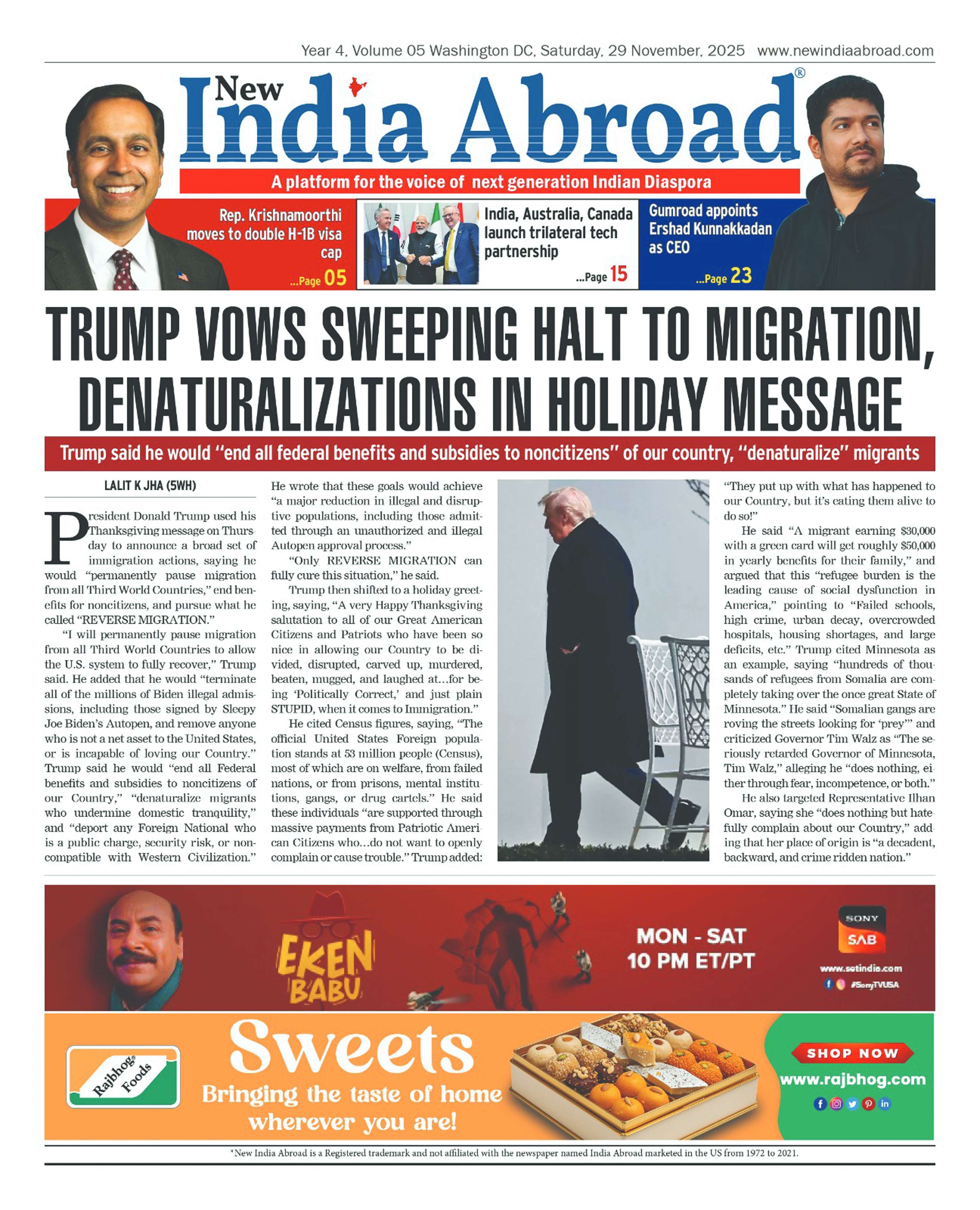 TRUMP VOWS SWEEPING HALT TO MIGRATION, DENATURALIZATIONS IN HOLIDAY MESSAGE