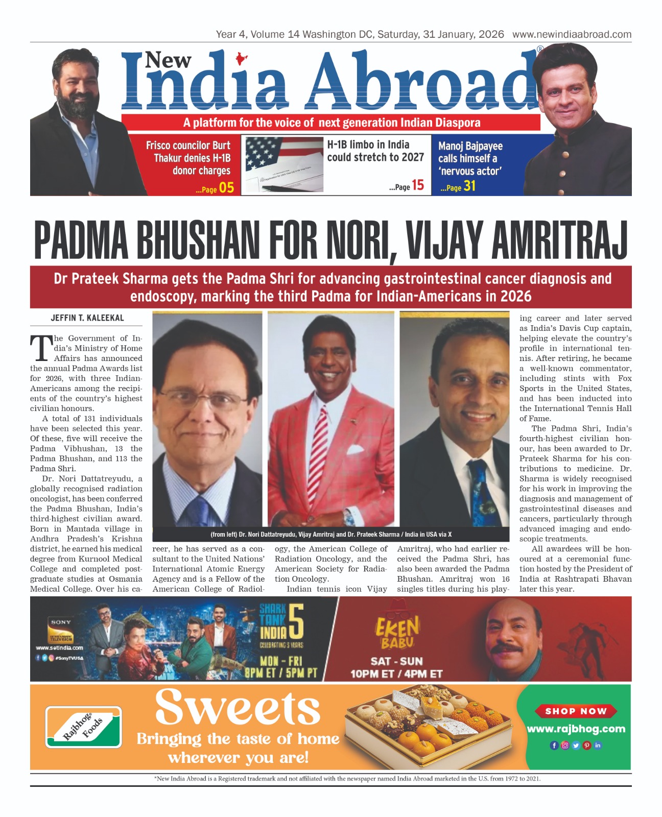 Padma Bhushan for Nori, Vijay Amritraj